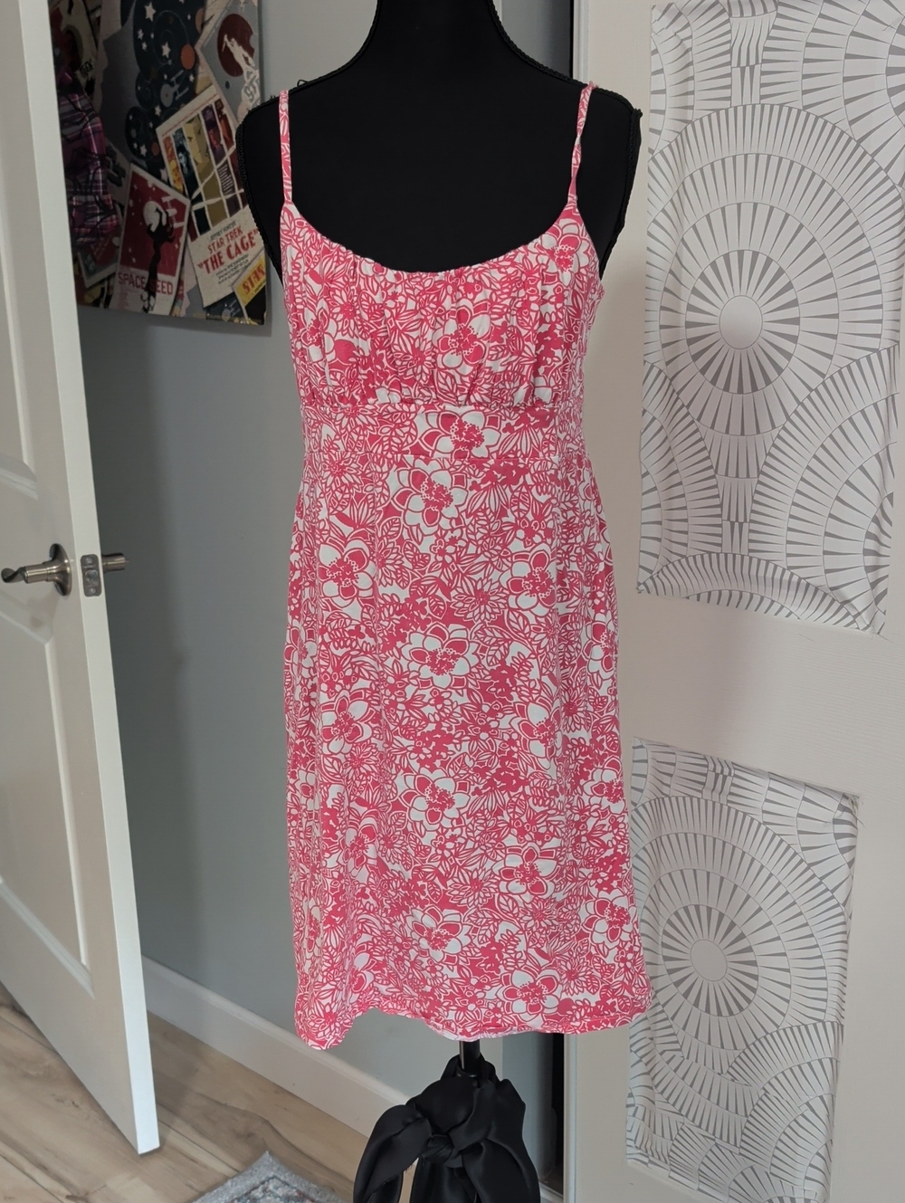 Ann Taylor Pink & White Floral Midi Spaghetti-Strap Dress